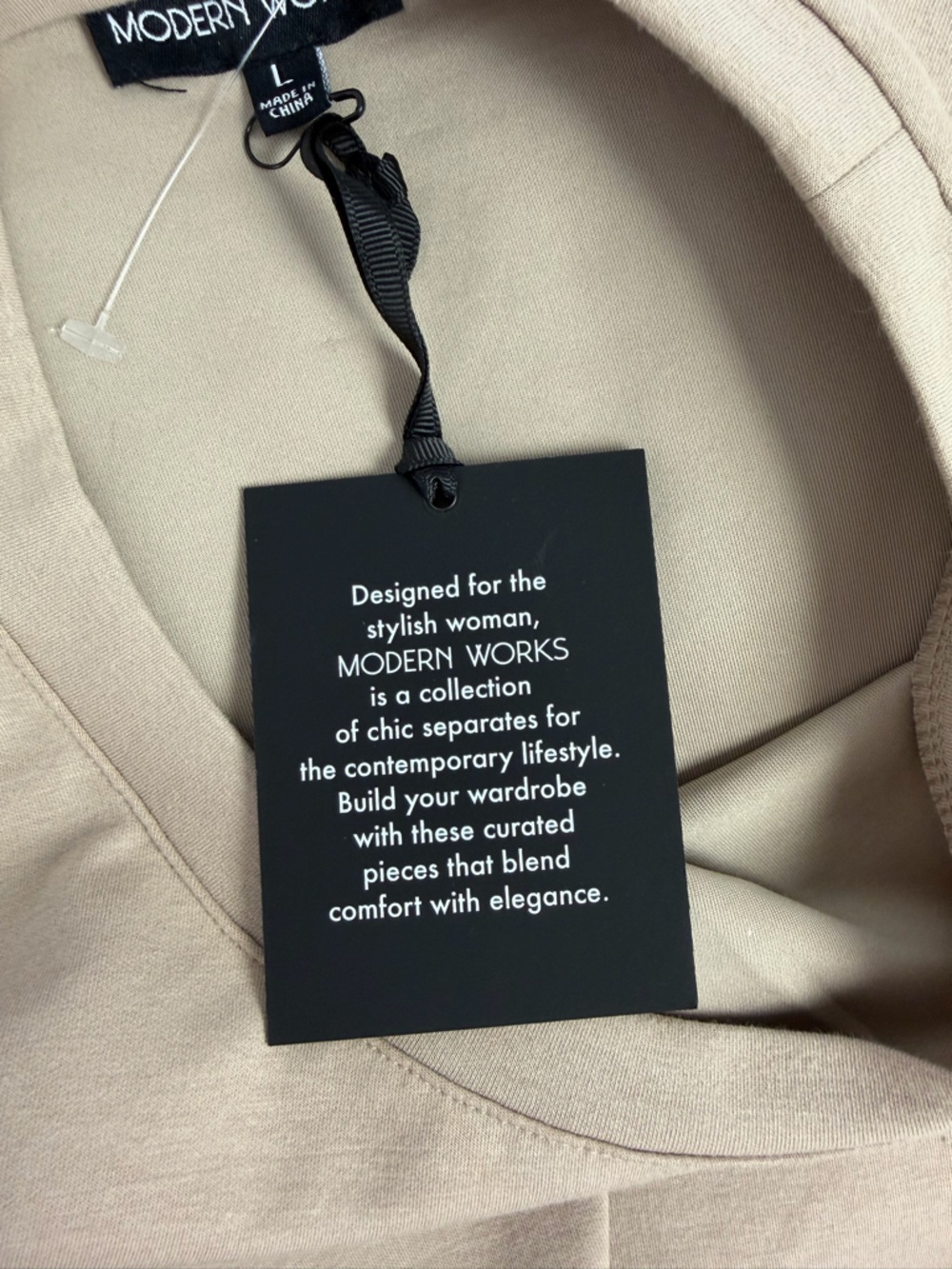 NWT Modern Works Side Twist Ruched Cap Sleeve Top Taupe Cotton Blend L - Picture 8 of 8